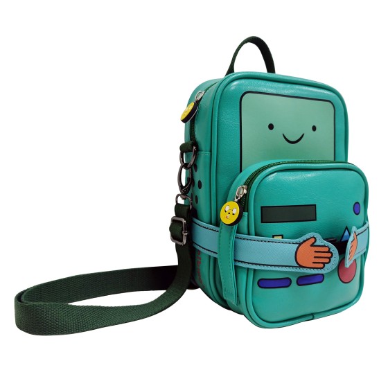 Cute Cartoon Shoulder Bag with Detachable Bag Set Green PU Water-Resistant, Cute BMO Cartoon Print, Premium Gunmetal Hardware Adventure Trip with Jake,Finn BeeMore Robot